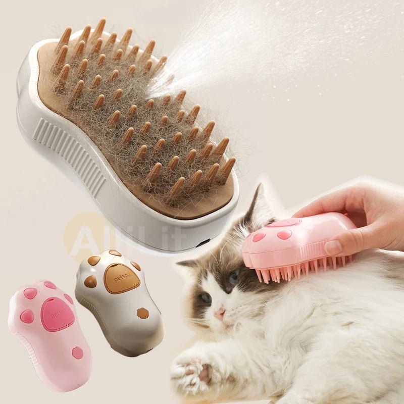 Electric Cat Steam Brush – 3 - in - 1 Pet Grooming Comb with Water Spray for Cats and Dogs, USB Rechargeable - furrybabbies.com