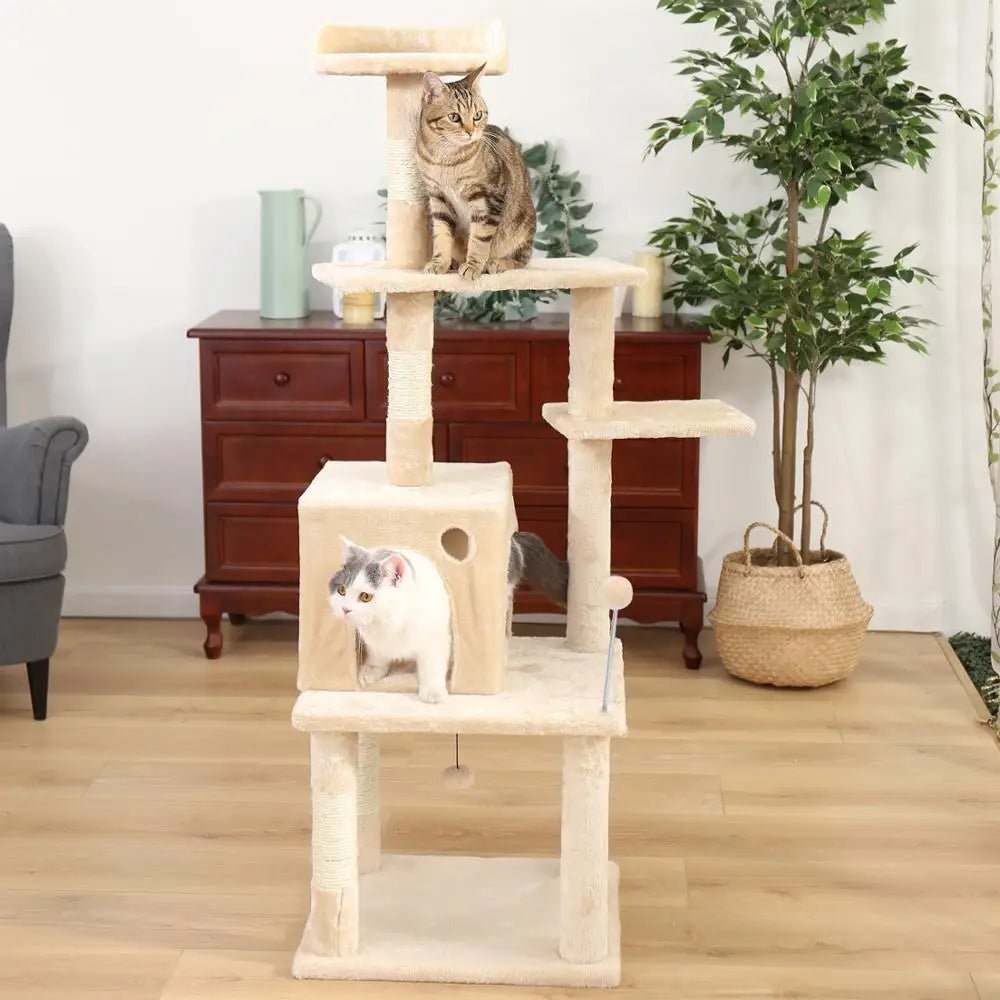 Luxury Cat Tower with Double Condos and Spacious Perch - Fully Wrapped Scratching Sisal Post - furrybabbies