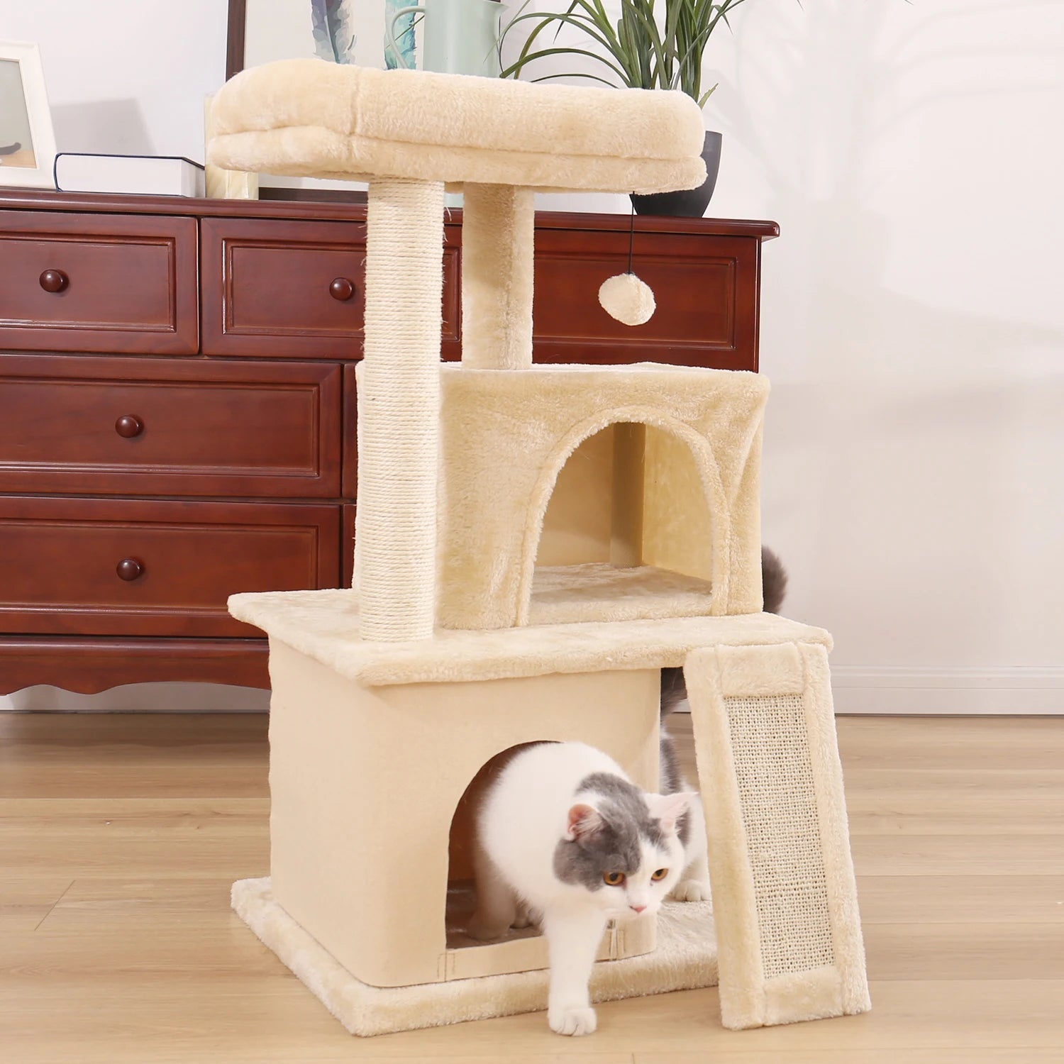 Luxury Cat Tower with Double Condos and Spacious Perch - Fully Wrapped Scratching Sisal Post - furrybabbies