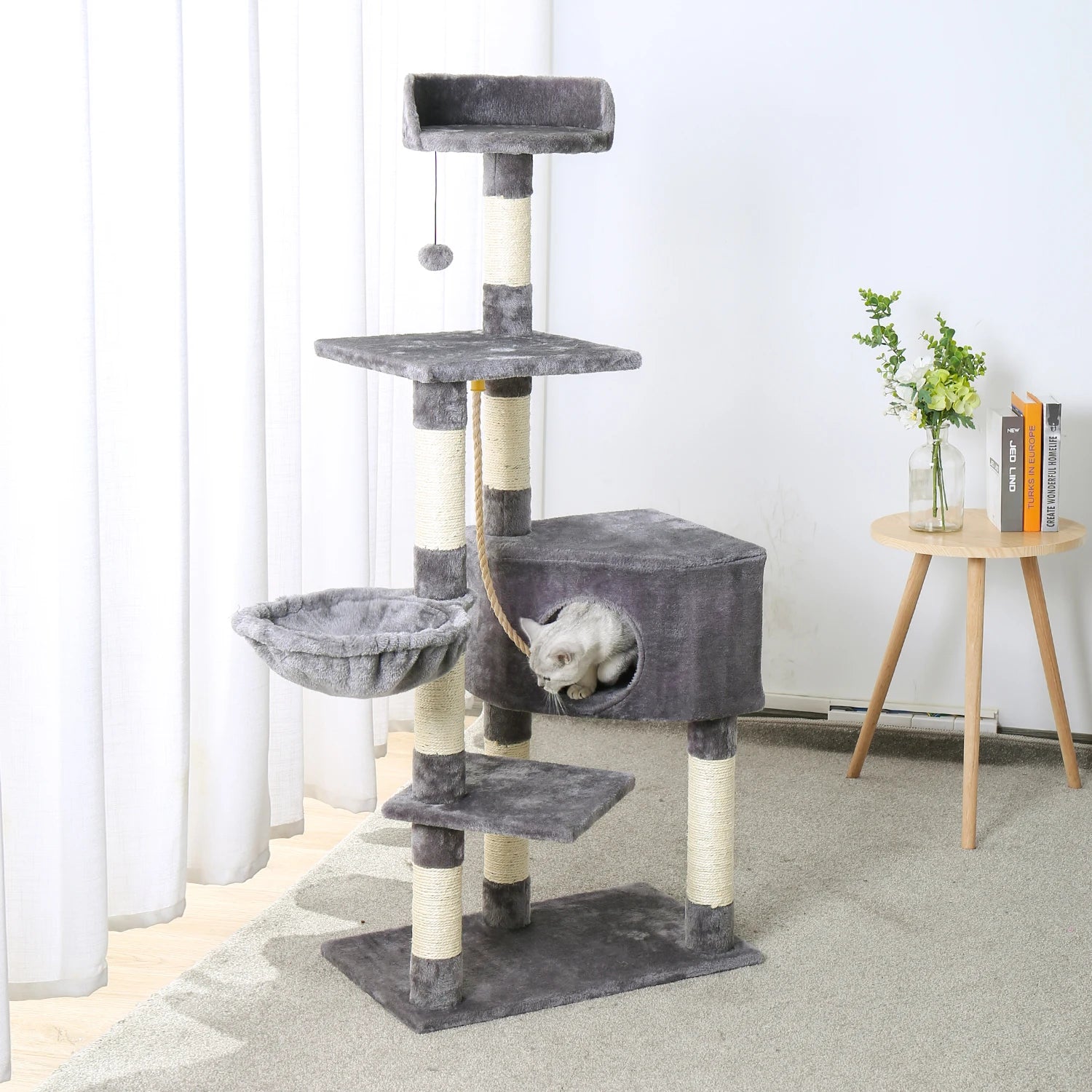 Luxury Cat Tower with Double Condos and Spacious Perch - Fully Wrapped Scratching Sisal Post - furrybabbies