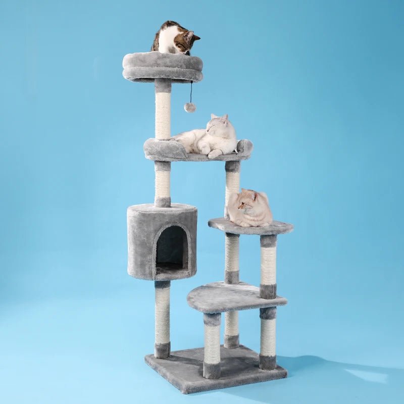 Luxury Cat Tower with Double Condos and Spacious Perch - Fully Wrapped Scratching Sisal Post - furrybabbies