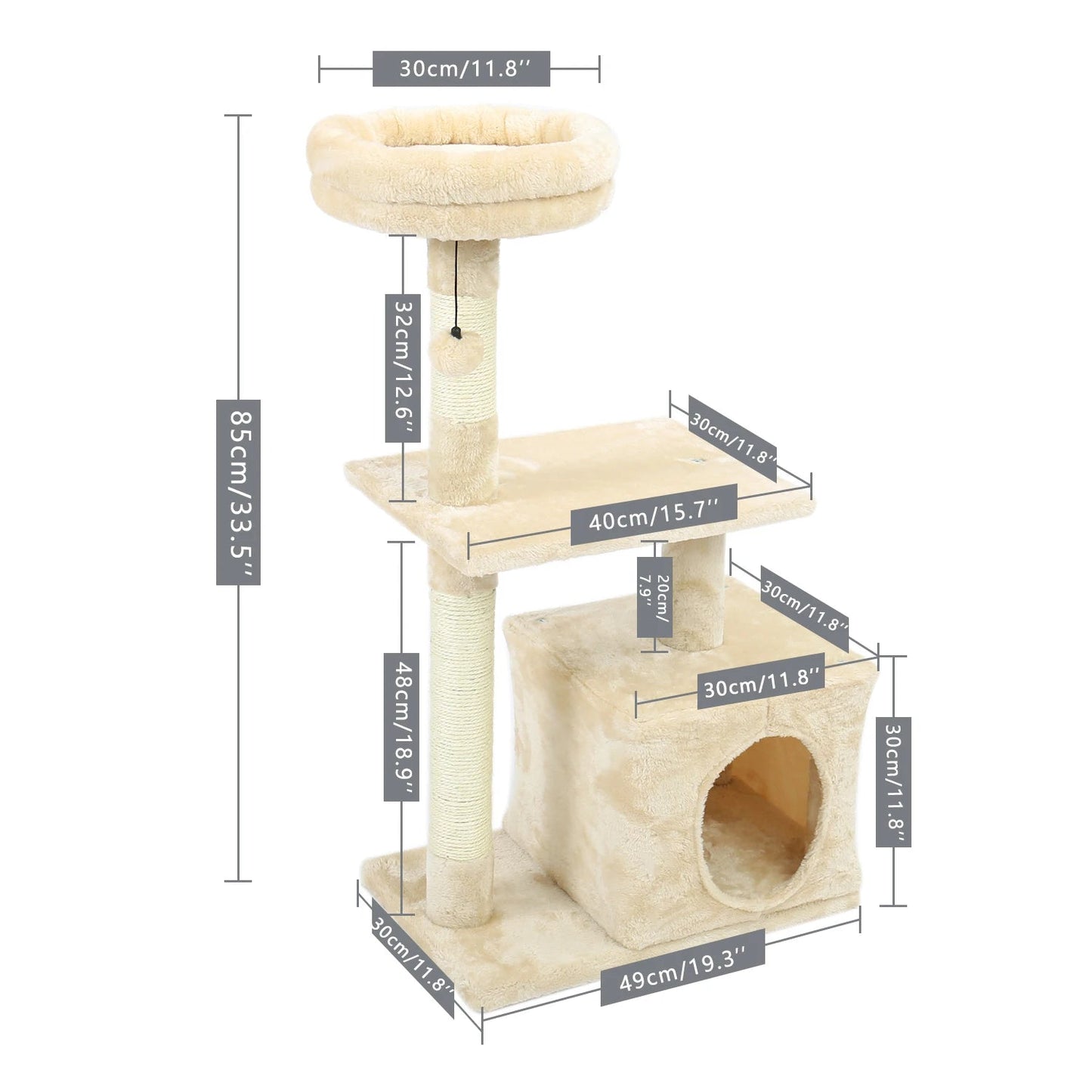 Luxury Cat Tower with Double Condos and Spacious Perch - Fully Wrapped Scratching Sisal Post - furrybabbies