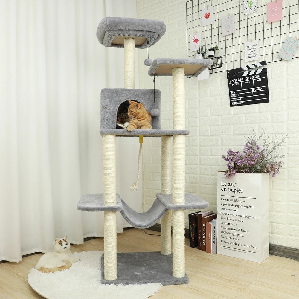 Luxury Cat Tower with Double Condos and Spacious Perch - Fully Wrapped Scratching Sisal Post - furrybabbies