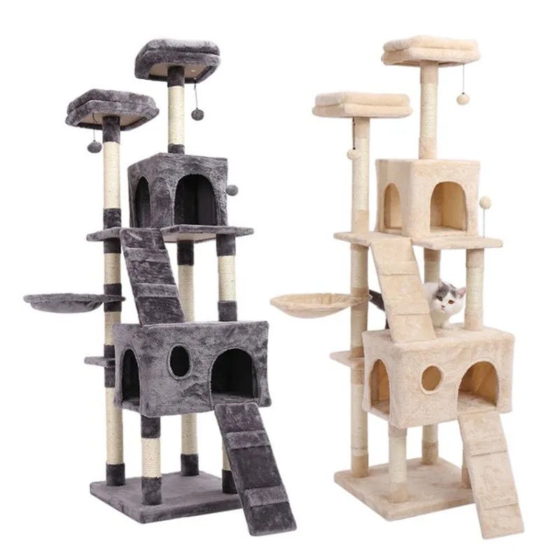 Luxury Cat Tower with Double Condos and Spacious Perch - Fully Wrapped Scratching Sisal Post - furrybabbies